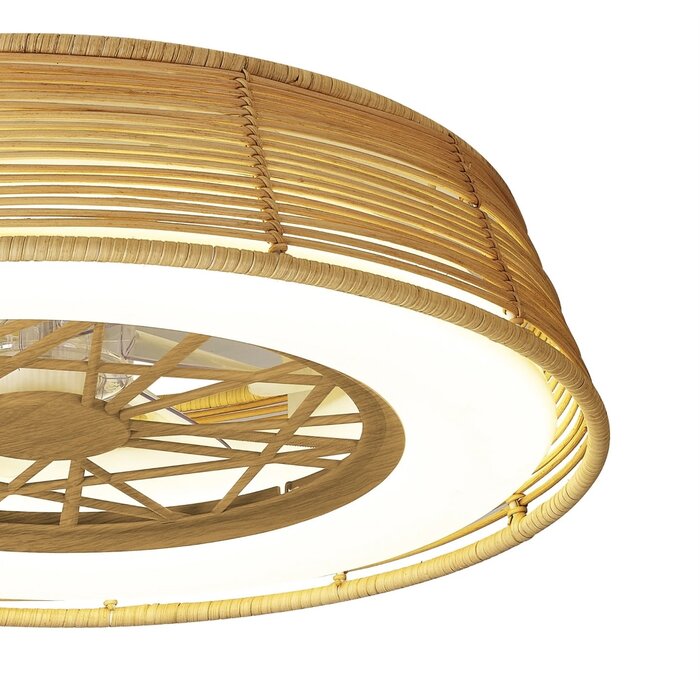 Bermuda Mini - LED Dimmable Ceiling Light with Built-In Fan - Beige Rattan