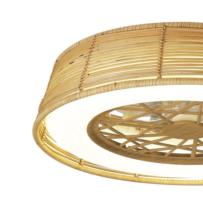 Bermuda Mini - LED Dimmable Ceiling Light with Built-In Fan - Beige Rattan