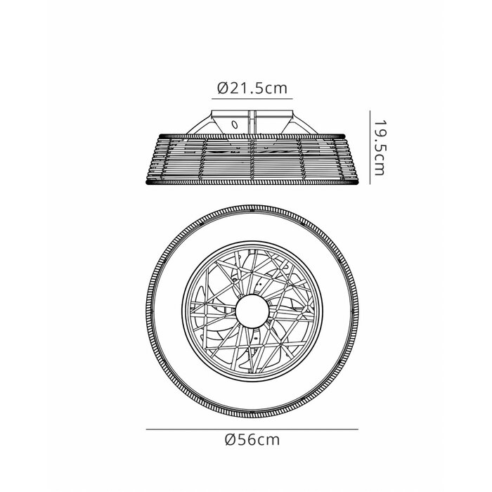 Bermuda Mini - LED Dimmable Ceiling Light with Built-In Fan - Beige Rattan