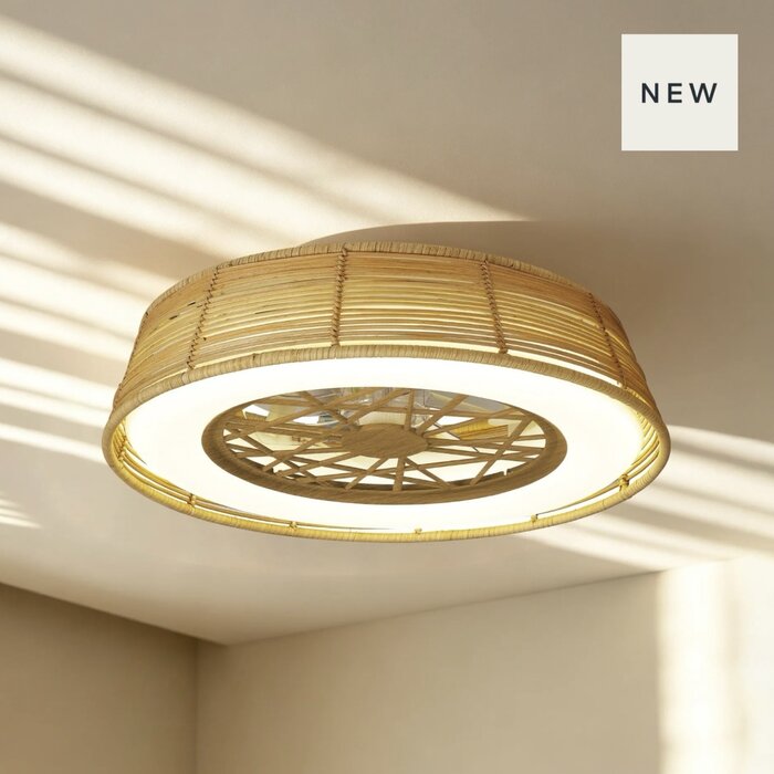 Bermuda Mini - LED Dimmable Ceiling Light with Built-In Fan - Beige Rattan