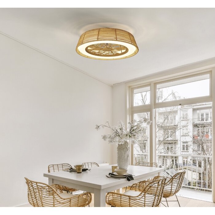 Bermuda - LED Dimmable Ceiling Light with Built-In Fan - Beige Rattan