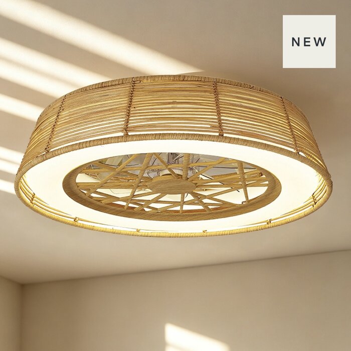 Bermuda - LED Dimmable Ceiling Light with Built-In Fan - Beige Rattan