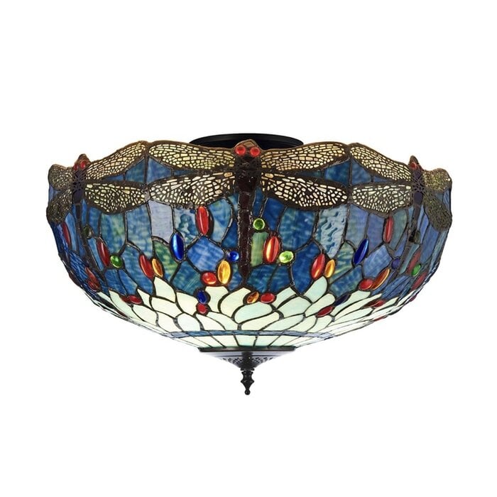 Dragonfly Blue - Tiffany Large 3 Light Semi Flush Ceiling Light