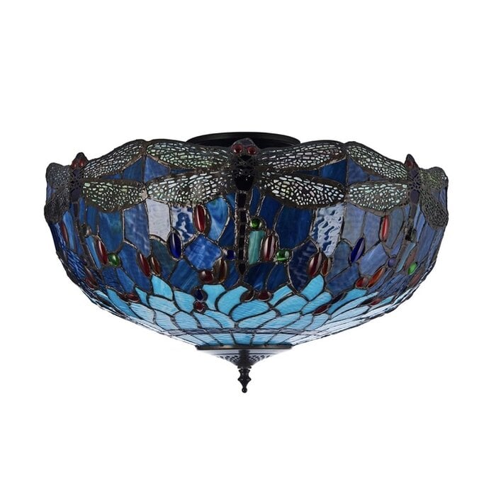 Dragonfly Blue - Tiffany Large 3 Light Semi Flush Ceiling Light