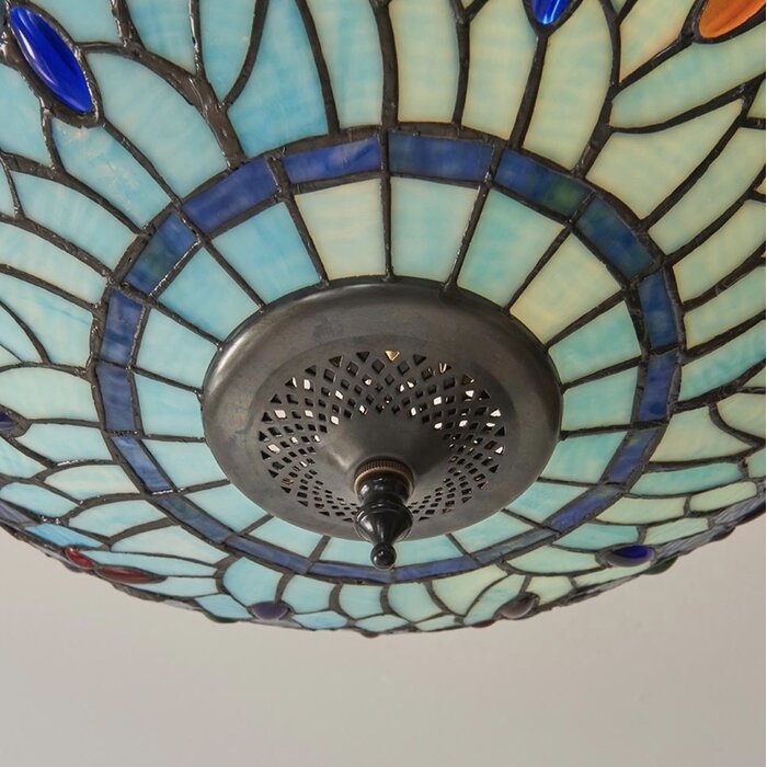 Dragonfly Blue - Tiffany 3 Light Semi Flush Ceiling Light