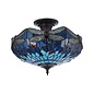 Dragonfly Blue - Tiffany 3 Light Semi Flush Ceiling Light