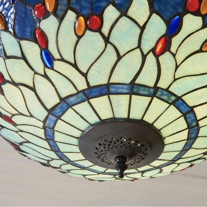 Dragonfly Blue - Tiffany Large Inverted 3 Light Ceiling Pendant