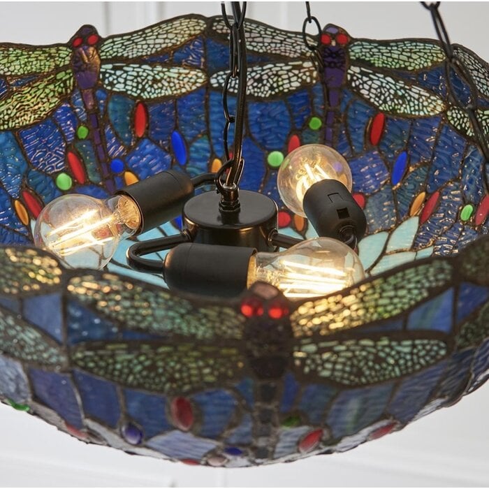 Dragonfly Blue - Tiffany Large Inverted 3 Light Ceiling Pendant