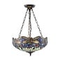 Dragonfly Blue - Tiffany Large Inverted 3 Light Ceiling Pendant