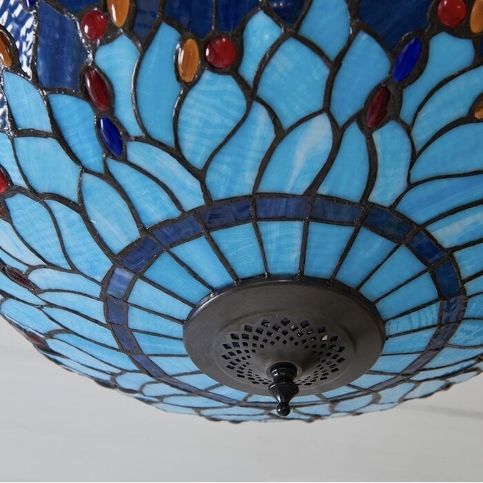 Dragonfly Blue - Tiffany Large Inverted 3 Light Ceiling Pendant