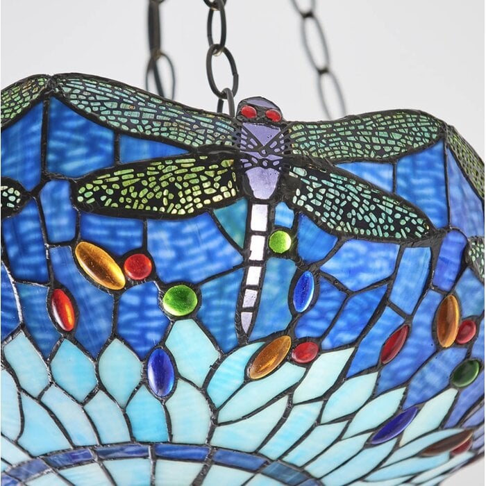 Dragonfly Blue - Tiffany Medium Inverted 3 Light Ceiling Pendant
