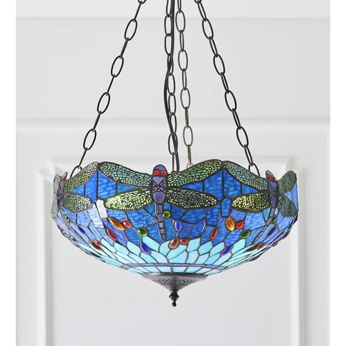 Dragonfly Blue - Tiffany Medium Inverted 3 Light Ceiling Pendant