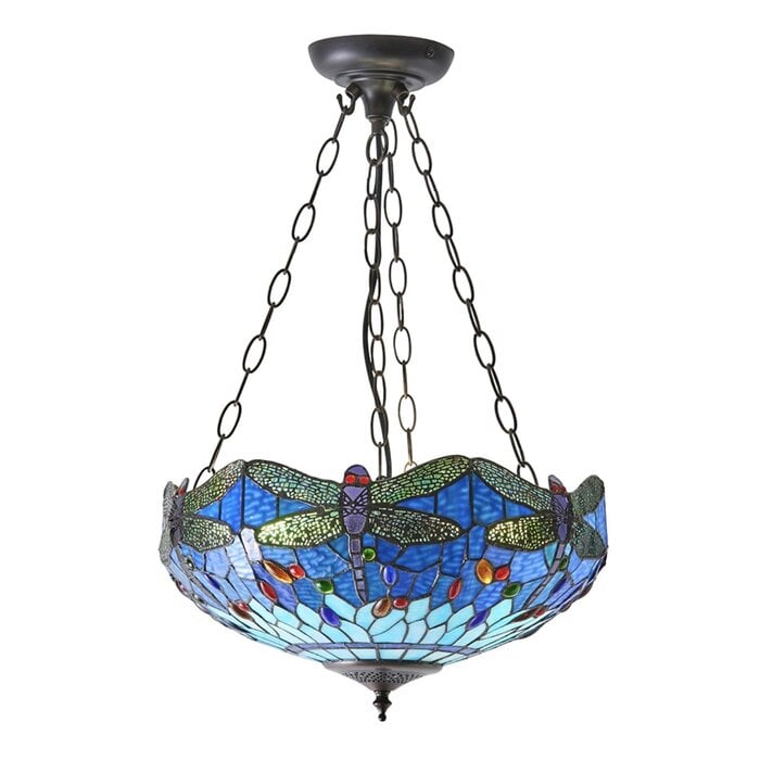 Dragonfly Blue - Tiffany Medium Inverted 3 Light Ceiling Pendant