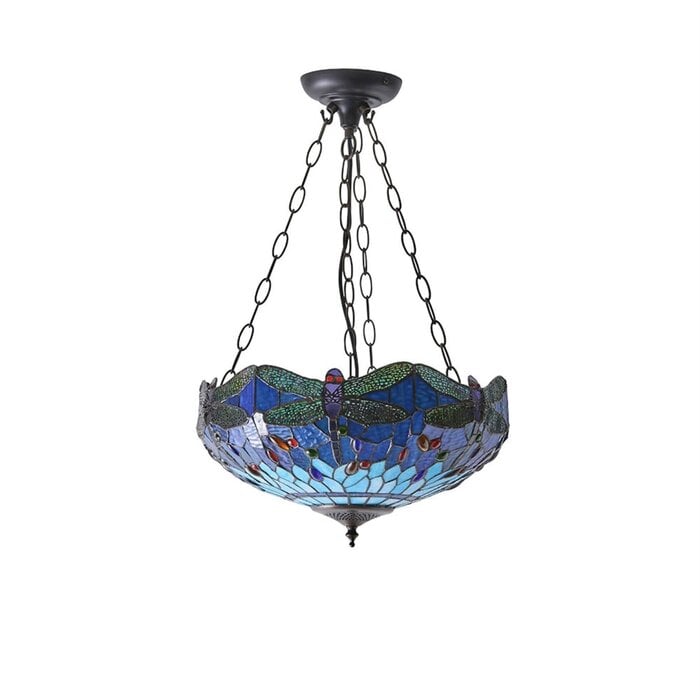 Dragonfly Blue - Tiffany Medium Inverted 3 Light Ceiling Pendant