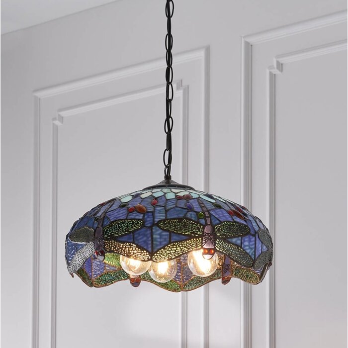 Dragonfly Blue - Tiffany Medium 3 Light Pendant Ceiling Light