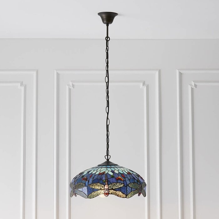 Dragonfly Blue - Tiffany Medium 3 Light Pendant Ceiling Light