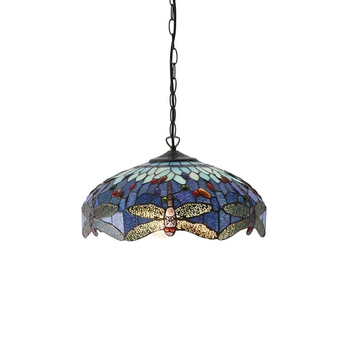 Dragonfly Blue - Tiffany Medium 3 Light Pendant Ceiling Light