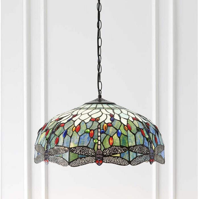 Dragonfly Blue - Tiffany Large 3 Light Pendant Ceiling Light
