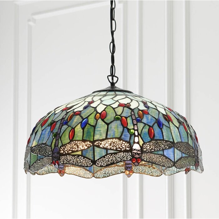 Dragonfly Blue - Tiffany Large 3 Light Pendant Ceiling Light