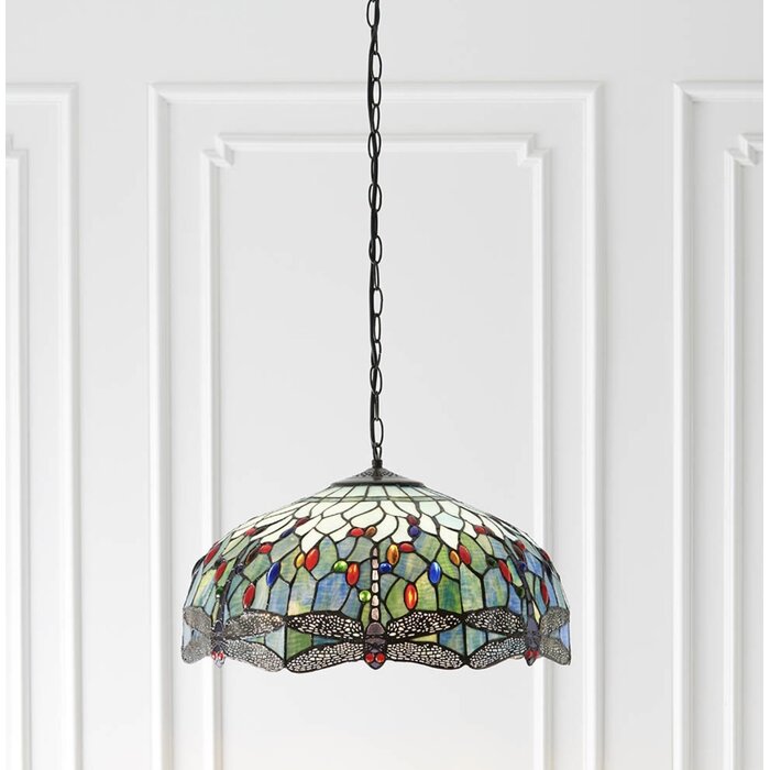 Dragonfly Blue - Tiffany Large 3 Light Pendant Ceiling Light