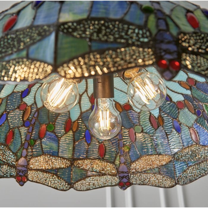 Dragonfly Blue - Tiffany Large 3 Light Pendant Ceiling Light