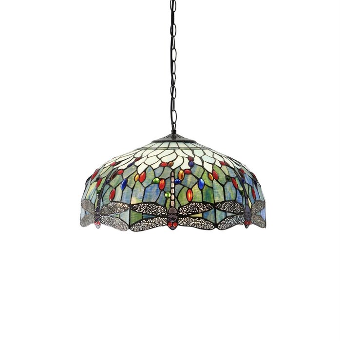 Dragonfly Blue - Tiffany Large 3 Light Pendant Ceiling Light