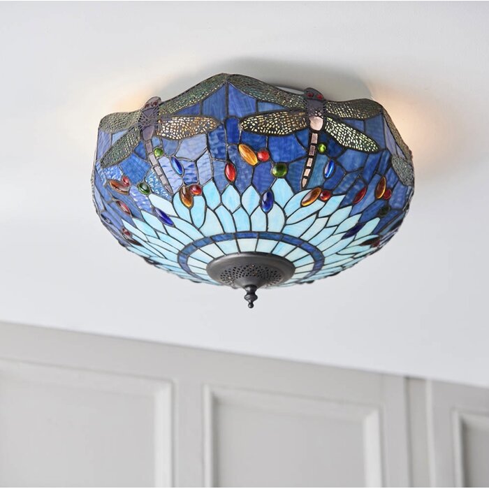 Dragonfly Blue - Tiffany 2 Light Flush Ceiling Light