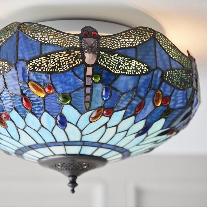 Dragonfly Blue - Tiffany 2 Light Flush Ceiling Light