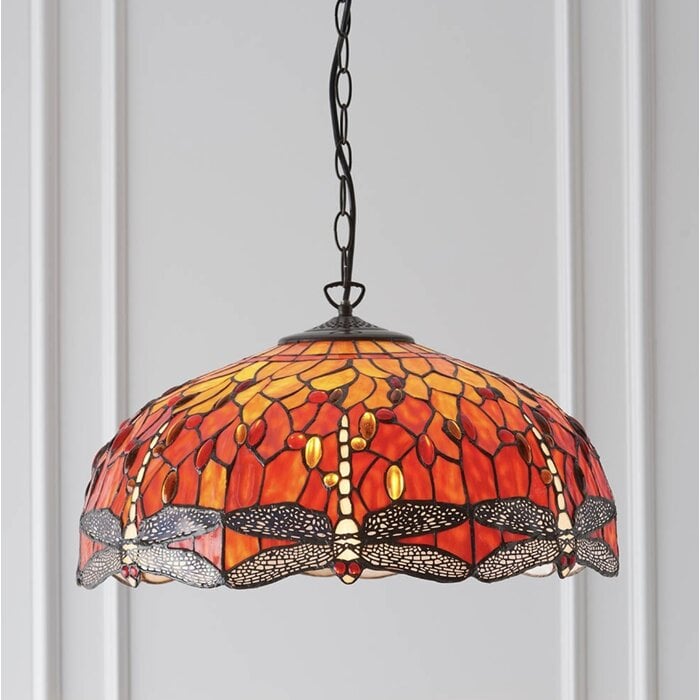 Dragonfly Flame - Tiffany Large 3 Light Pendant Ceiling Light
