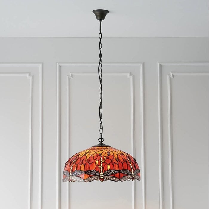 Dragonfly Flame - Tiffany Large 3 Light Pendant Ceiling Light