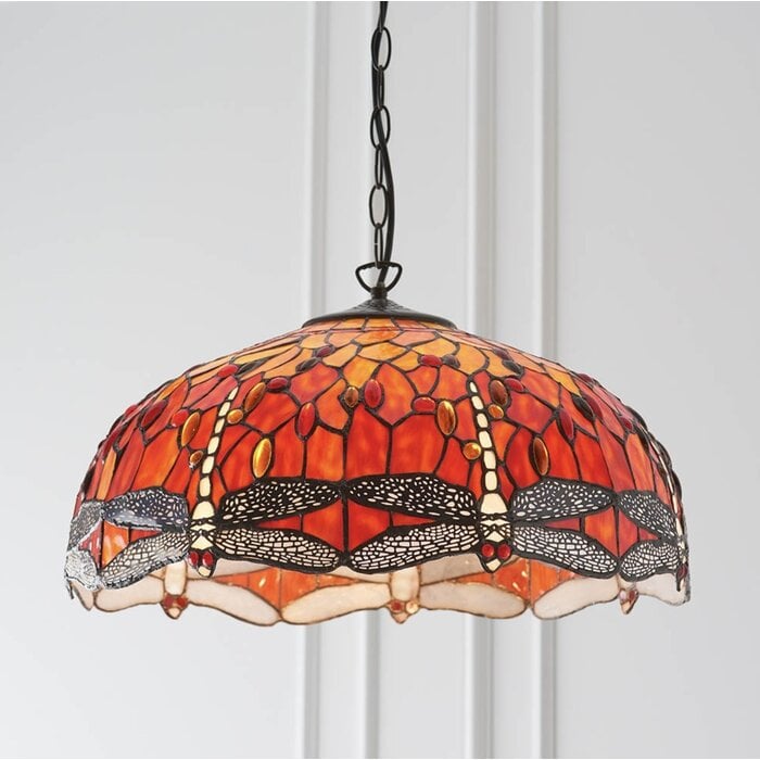 Dragonfly Flame - Tiffany Large 3 Light Pendant Ceiling Light