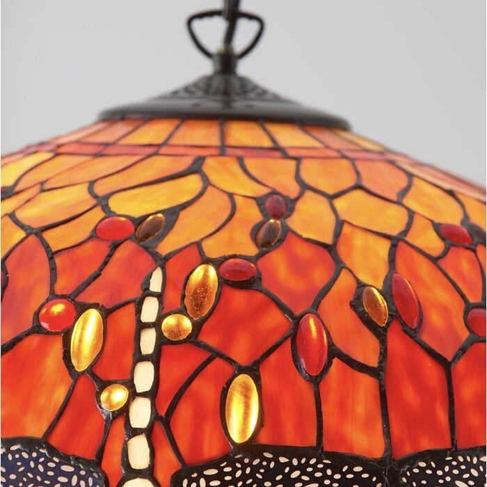 Dragonfly Flame - Tiffany Large 3 Light Pendant Ceiling Light
