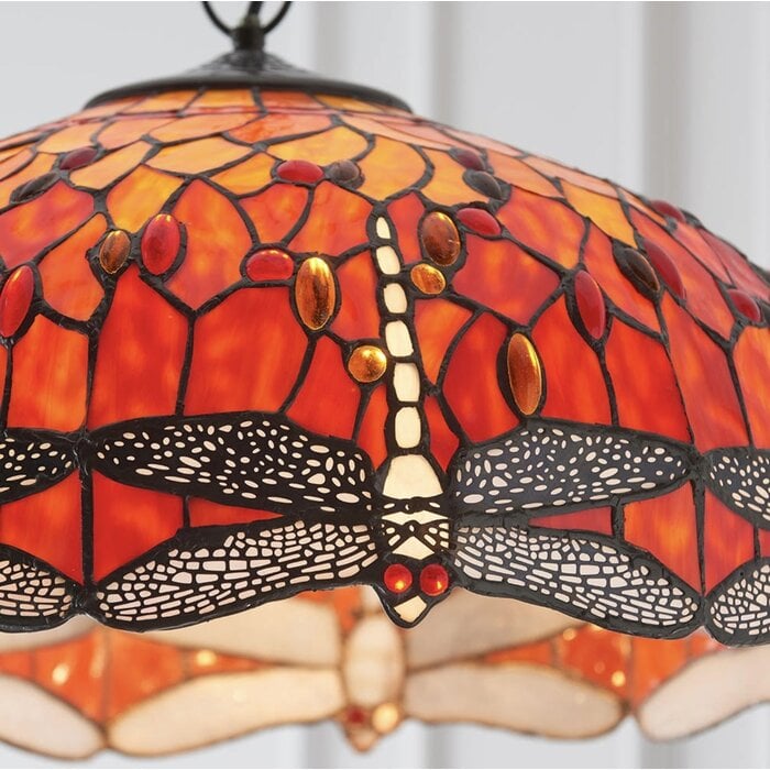 Dragonfly Flame - Tiffany Large 3 Light Pendant Ceiling Light