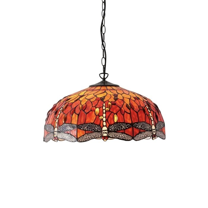 Dragonfly Flame - Tiffany Large 3 Light Pendant Ceiling Light