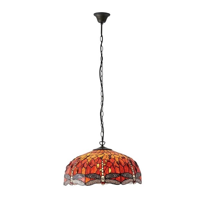 Dragonfly Flame - Tiffany Large 3 Light Pendant Ceiling Light
