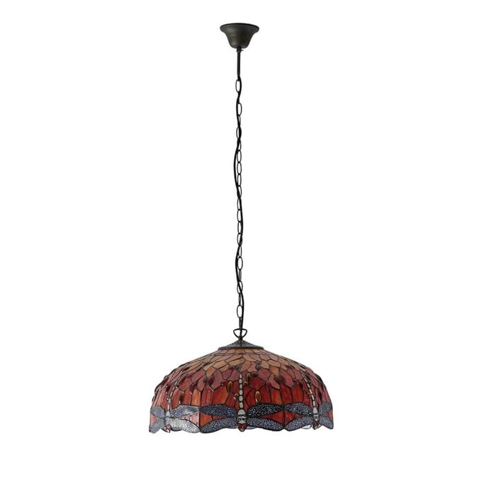 Dragonfly Flame - Tiffany Large 3 Light Pendant Ceiling Light