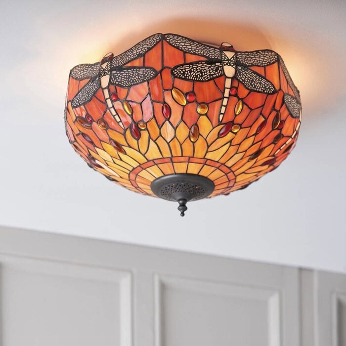 Dragonfly Flame - Tiffany 2 Light Flush Ceiling Light