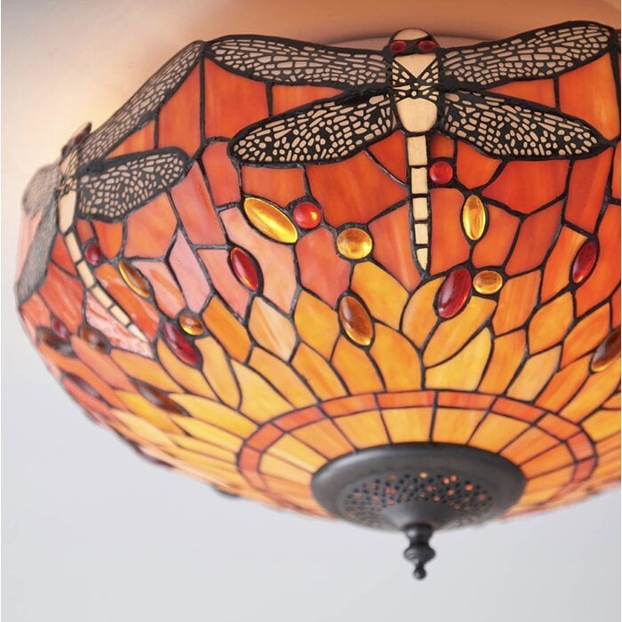Dragonfly Flame - Tiffany 2 Light Flush Ceiling Light