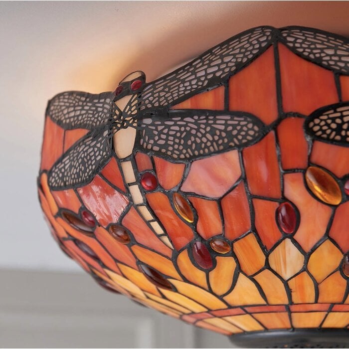 Dragonfly Flame - Tiffany 2 Light Flush Ceiling Light