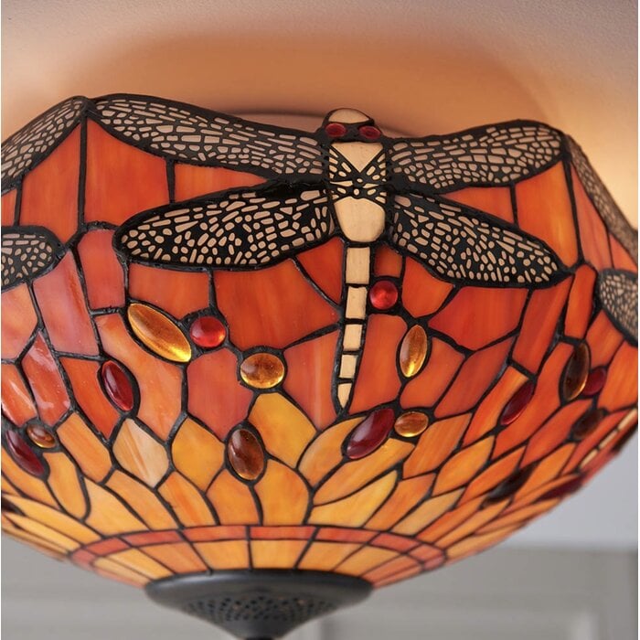 Dragonfly Flame - Tiffany 2 Light Flush Ceiling Light