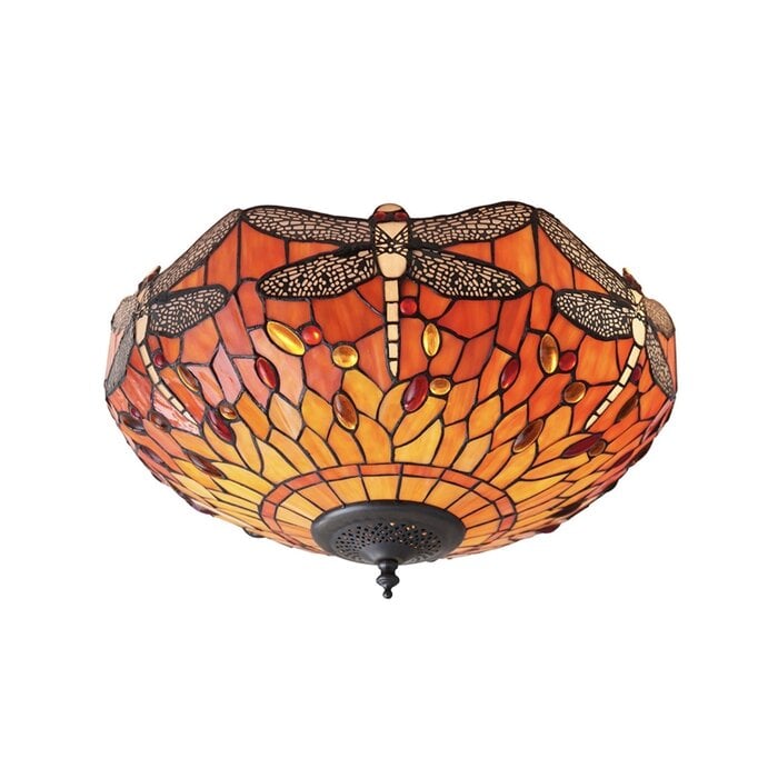 Dragonfly Flame - Tiffany 2 Light Flush Ceiling Light