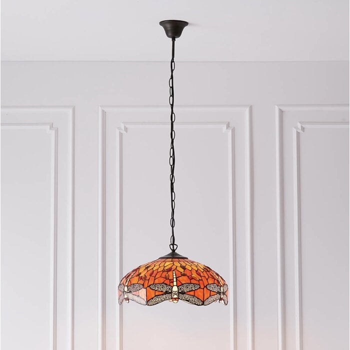 Dragonfly Flame - Tiffany Medium 3 Light Pendant Ceiling Light