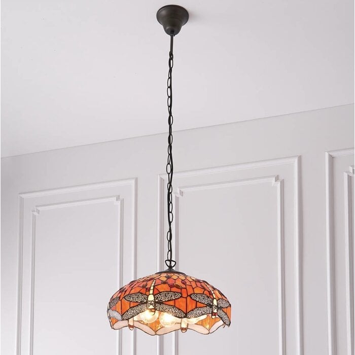 Dragonfly Flame - Tiffany Medium 3 Light Pendant Ceiling Light