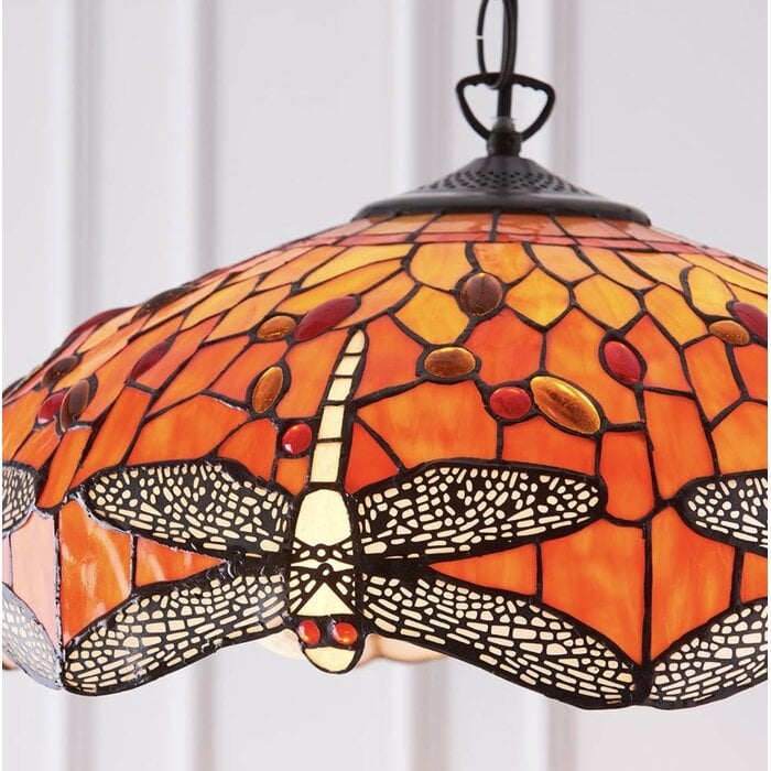 Dragonfly Flame - Tiffany Medium 3 Light Pendant Ceiling Light