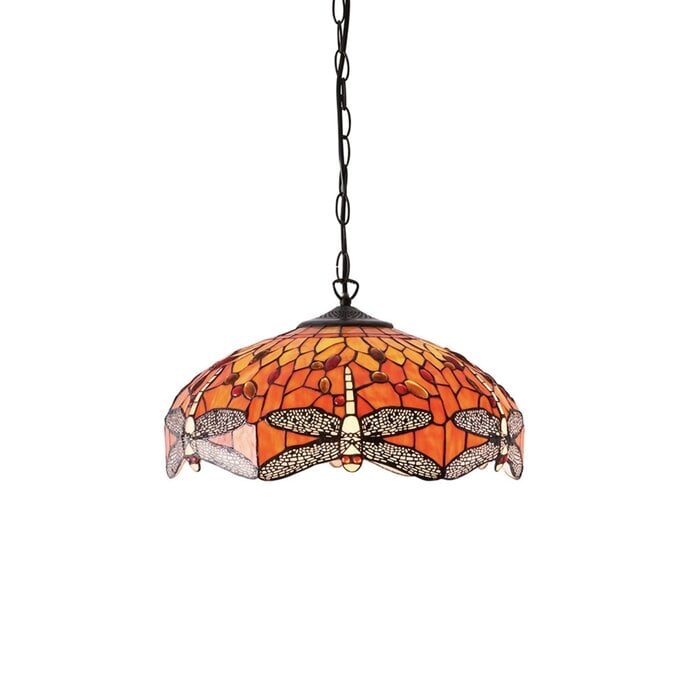 Dragonfly Flame - Tiffany Medium 3 Light Pendant Ceiling Light