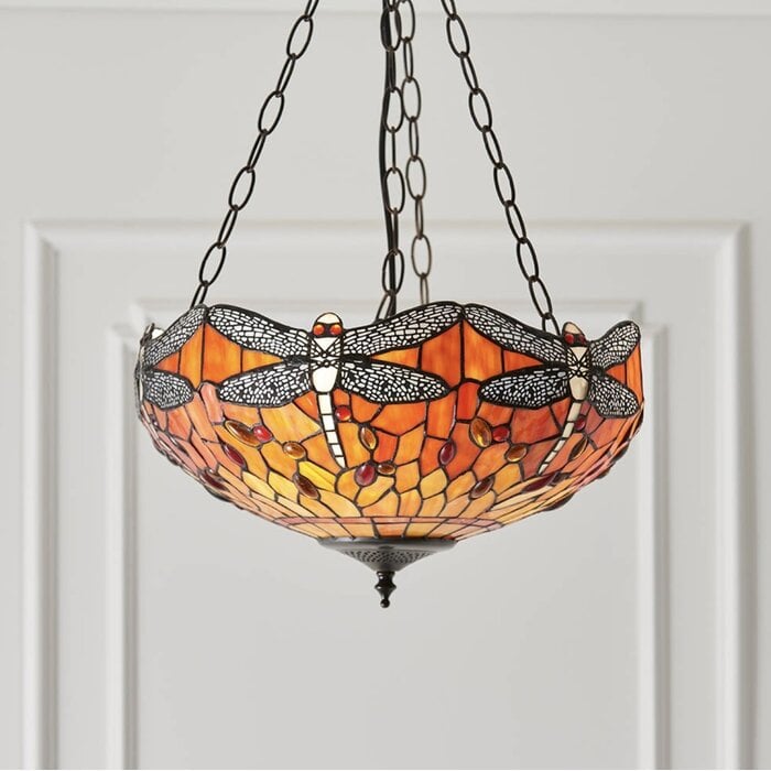 Dragonfly Flame - Tiffany Medium Inverted 3 Light Ceiling Pendant