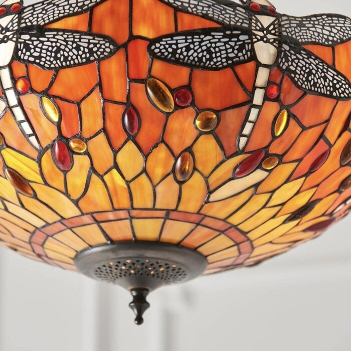 Dragonfly Flame - Tiffany Medium Inverted 3 Light Ceiling Pendant