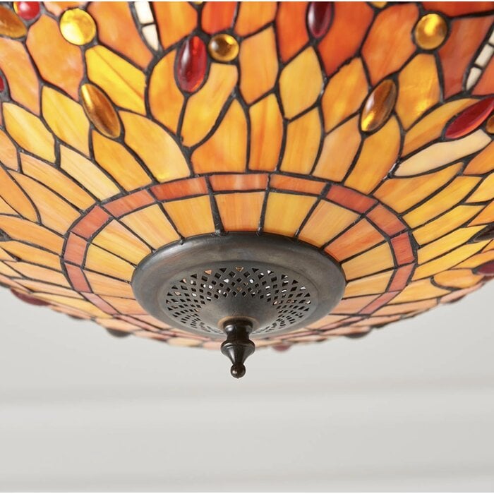 Dragonfly Flame - Tiffany Medium Inverted 3 Light Ceiling Pendant