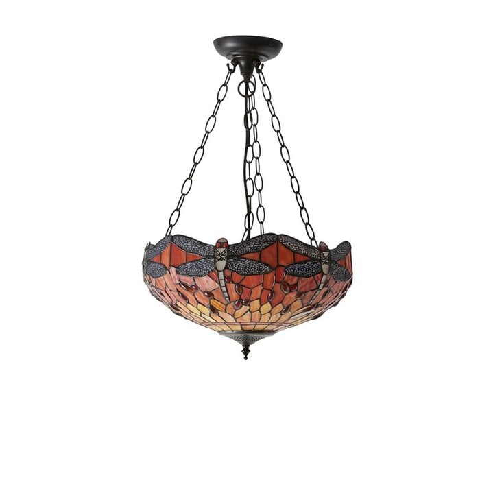 Dragonfly Flame - Tiffany Medium Inverted 3 Light Ceiling Pendant