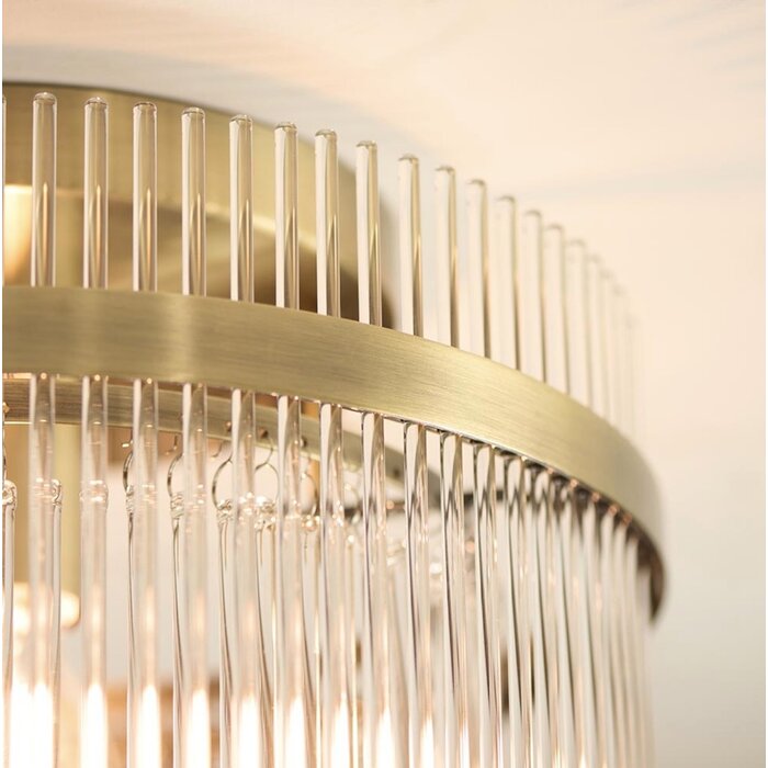 Delano - Art Deco Glass Rod Flush Ceiling Light - Antique Brass